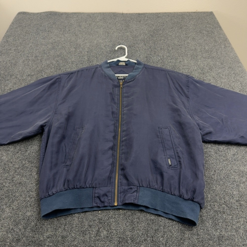 Vintage Summa Jacket Mens L Blue Silk Bomber Full‎ Zip Casual Streetwear Style